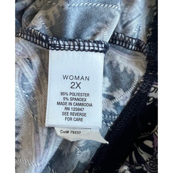 Roz & Ali Blouse Paisley Floral Purple White Stretch Tunic Keyhole Swing Top 2X - Picture 7 of 9